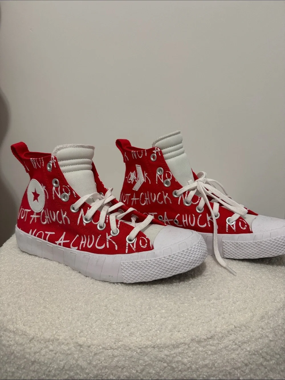 Not A Chuck Red High-Top Converse Sneakers - New without box- size 8